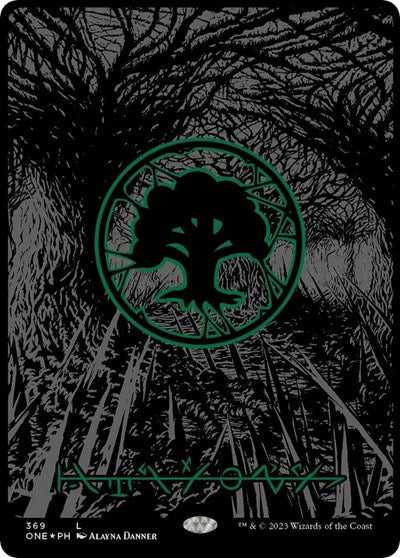 Forest (Phyrexian) - Full Art (Oil Slick Raised Foil), Phyrexia: All Will Be One