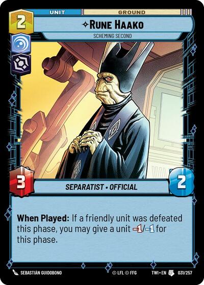Rune Haako - Scheming Second, Twilight of the Republic