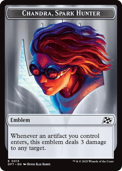 Emblem - Chandra, Spark Hunter // Vehicle Double-Sided Token, Aetherdrift